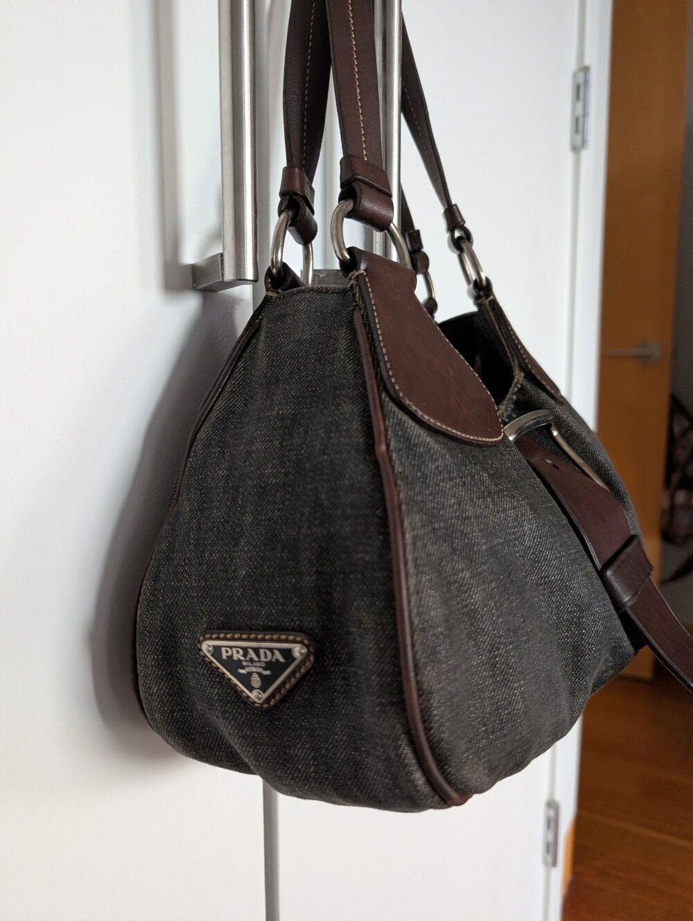 Prada Hobo Shoulder Bag with Brown Leather And Demin Rare Vintage